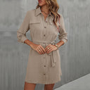 Women's Shirt Dress with Pockets & Tie Belt