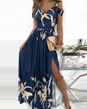 Chic Women's Maxi Dress with Asymmetrical Slit and Unique Neckline