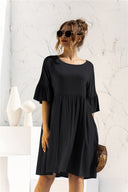 Chic Women's Dress with Balloon Sleeves and Handy Pockets