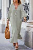Chic Women's Long Sleeve Button Dress with Balloon Sleeves