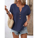 Chic Women's Button Placket Blouse with Round Neck
