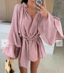 Chic Women's Kaftan Dress with Statement Sleeves and Waist Tie