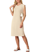 Chic Midi Dress with Side Slits and Round Neck