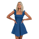 Chic Denim Dress with Ruffle Accents for Women
