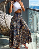 Women's Ethno Pattern Macro Skirt with Elastic Waist