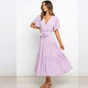 Women’s Maxi Dress: Deep V-Neck & Flowing Sleeves