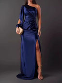 Chic Women's Asymmetrical Evening Dress with Pleats