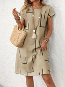 Geometric Print Oversized Women's Dress with Pockets