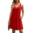Lace-Trimmed Women's Sleeveless Dress with Pockets