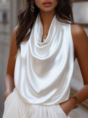 Chic Waterfall Neck Chiffon Blouse for Women