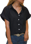 Chic Short Sleeve Blouse with Chest Pocket
