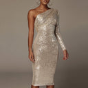 Chic Asymmetrical Midi Dress with Unique Gatherings for Women