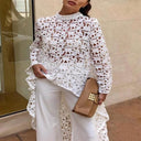 Women's Lace Asymmetrical Hem Top with Ruffle Accents