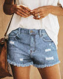 Trendy Women's Distressed Denim Shorts with Frayed Edges