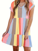 Modern Striped V-Neck Ruffle Dress for Women