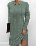 Chic Hooded Knit Dress with Side Slit