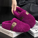 Chic Women's Fluffy Slippers with Stylish Buckle Accent