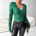 Chic Lace V-Neck Top with Long Sleeves for Women