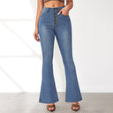 High-Waisted Flared Jeans with Button Accent