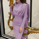 Chic Women's High Collar Evening Dress with Draped Sleeves