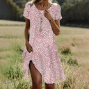Chic Women's Asymmetrical Hem Dress with Pockets