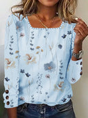 Floral Print Women's Blouse with Button Accents