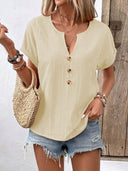 Chic Women's Short Sleeve Blouse with Button Details