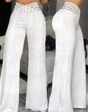 Chic Women's High-Waisted Palazzo Pants with Ribbed Style