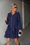 Chic Women's Striped Shirt Dress with Flared Skirt and Button Accents