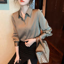Women's Satin Blouse with Ruffle Accents