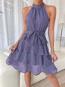 Chic Women's High-Neck Ruffle Dress with Belt