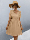 Chic Women's Pleated Dress with Ruffle Accents