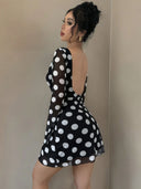 Chic Women's Mini Dress with Unique Back Cutout and Contemporary Dot Design