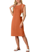 Chic Midi Dress with Side Slits and Round Neck