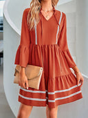 V-Neck Women's Dress with Lace Trim