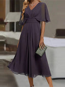 Flowing Midi Dress with Asymmetrical Sleeves for Women