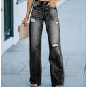 Women's High-Waisted Distressed Jeans - Relaxed Fit Design