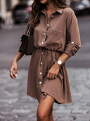 Chic Women's Shirt Dress with Knot & Pocket