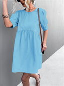 Chic Women's Short Sleeve Dress with Elastic Waist
