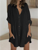 Chic Women's Long Sleeve Shirt Dress with Concealed Buttons