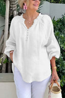 Balloon Sleeve Women's Blouse with Button Detail