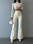 Women's High-Waisted Flared Pants with Chic Lacing Design