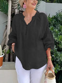 Balloon Sleeve Women's Blouse with Button Detail