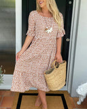 Floral Midi Dress with Elastic Waistband for Women