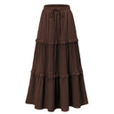 Long Flared Skirt with Ruffles and Stretch Waist