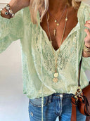 Chic V-Neck Blouse with Lace Accents for Women
