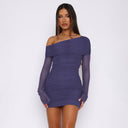 Chic Asymmetrical Sleeve Mini Dress with Ruching