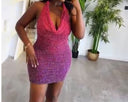 Women's Short Dress with Shimmering Texture and Adjustable Straps