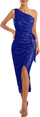 Women’s Asymmetrical Evening Gown with Sequin Detail and High Slit