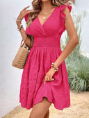 Women's Flowy Dress with Ruffled Cutouts and Elastic Waistband